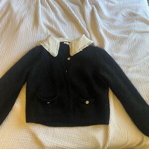 Sandro black wool cardigan with removable collar